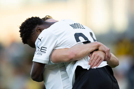 Severin Nioule of Häcken celebrates with +Adam Lundqvist