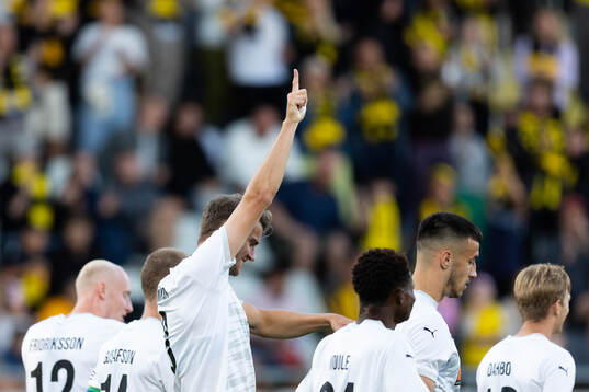 Johan Hammar of Häcken celebrates scoring the  6-1 goal