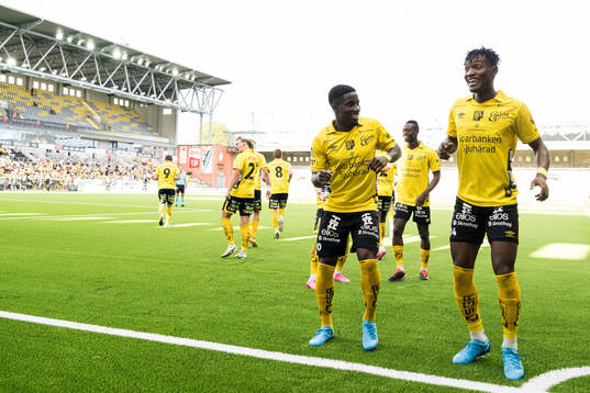 Michael Baidoo and Jalal Abdullai of Elfsborg celebrate the