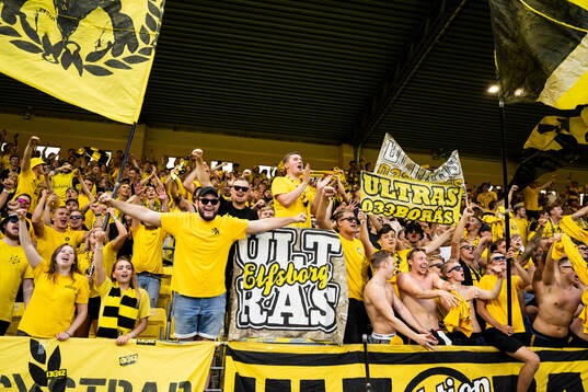 Supporters of Elfsborg celebrate in the stands