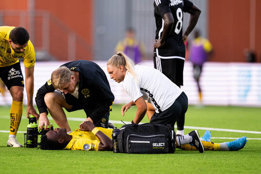 Jalal Abdullai of Elfsborg receives medical treatment