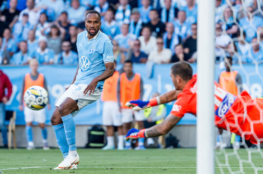 Isaac Kiese Thelin of Malmö FF and Dominik Kotarski of PAOK