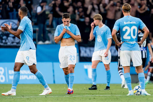 Lasse Berg Johnsen of Malmö FF looks dejected