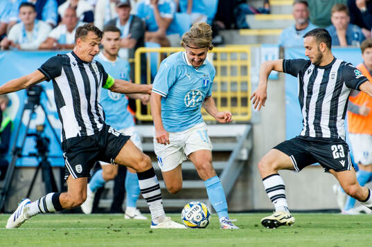 Sebastian Nanasi of Malmö FF and Stefan Schwab and Joan