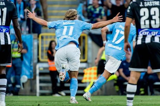 Sebastian Nanasi of Malmö FF celebrates