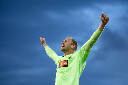 Goalkeeper Peter Abrahamsson of Häcken celebrates