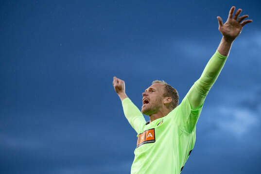 Goalkeeper Peter Abrahamsson of Häcken celebrates