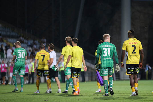 Goalkeeper Isak Pettersson and Terry Yegbe  of Elfsborg