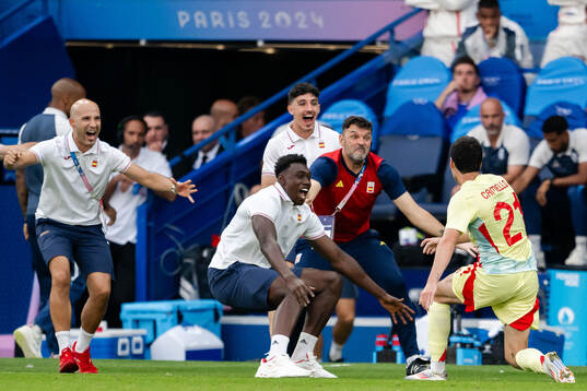 Sergio Camello of Spain celebrates the 3-4 goal  in the