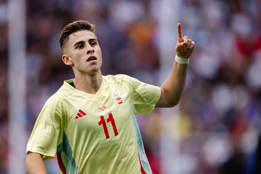 Fermin Lopez of Spain celebrates the 1-2 goal in the