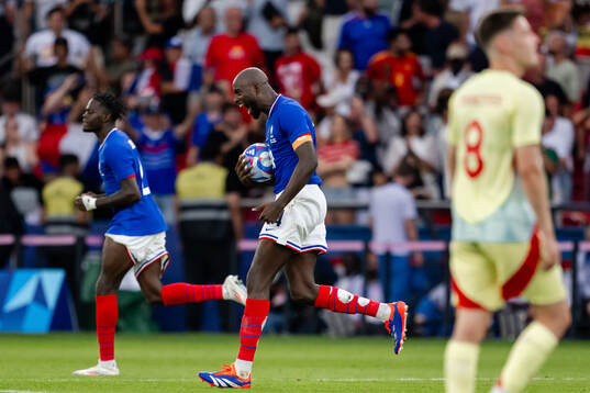 Jean-Philippe Mateta of France celebrates the 3-3 goal in