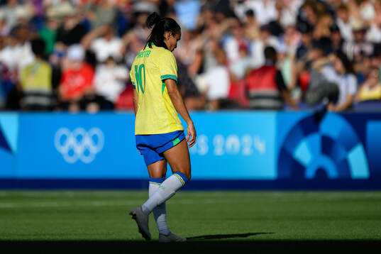 Marta of Brazil looks dejected in the women’s football