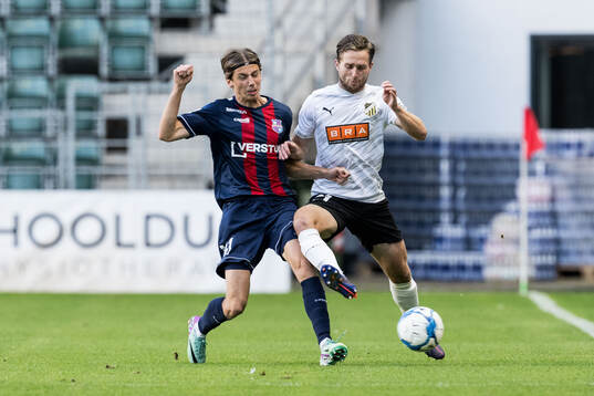 Daniel Luts of Paide Linnameeskond and Adam Lundqvist of
