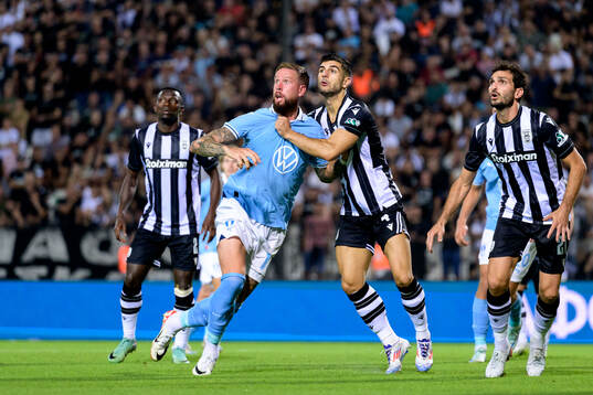 Pontus Jansson of Malmö FF and Konstantinos Koulierakis of