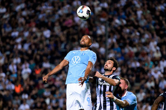 Isaac Kiese Thelin of Malmö FF and Mady Camara of PAOK