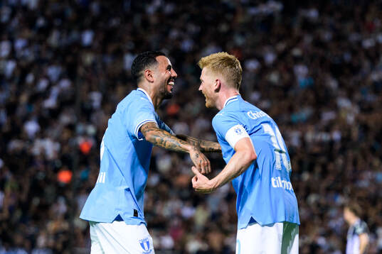 Sergio Pena and Anders Christiansen of Malmö FF celebrate