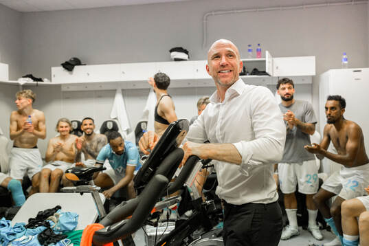 Head coach Henrik Rydström of Malmö FF celebrates in the