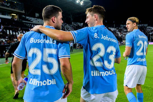 Gabriel Busanello and Lasse Berg Johnsen of Malmö FF