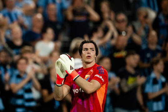 Goalkeeper Jacob Zetterström of Djurgården celebrates