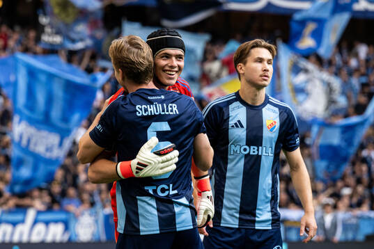 Rasmus Schuller and goalkeeper Jacob Zetterström of