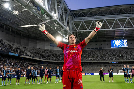 Goalkeeper Jacob Zetterström of Djurgården celebrates