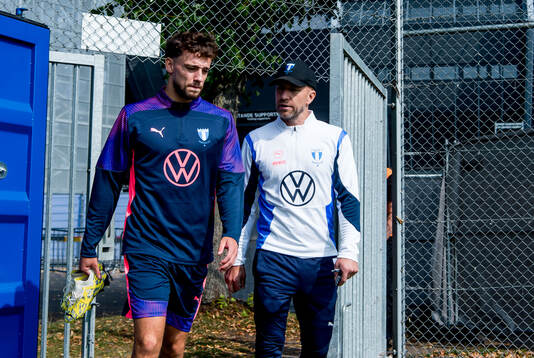 Colin Rösler and Head coach Henrik Rydström of Malmö FF