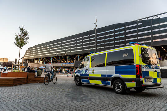 A police car outsite Malmö New Stadium