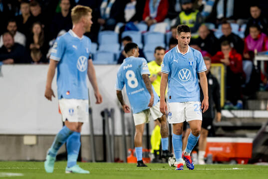 Lasse Berg Johnsen of Malmö FF looks dejected