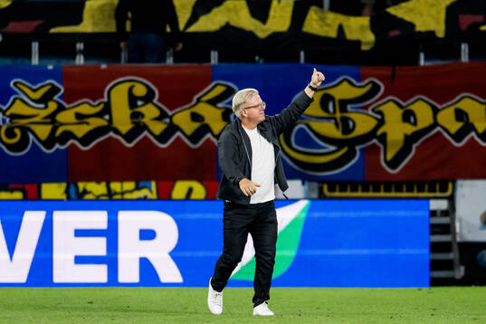 Head coach Lars Friis of Sparta Prag celebrates