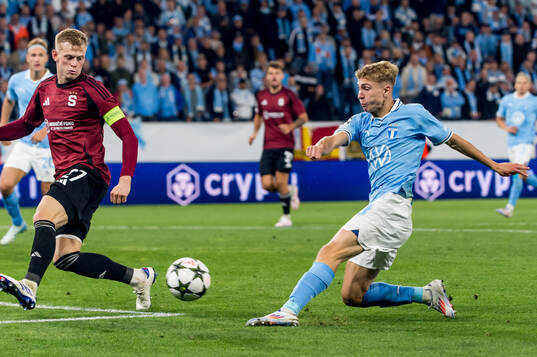 Hugo Bolin of Malmö FF and Filip Panak of Sparta Prag
