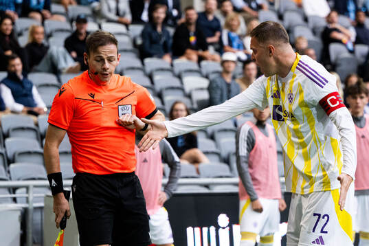 Josip Ilicic of Maribor reacts towards assistant referee