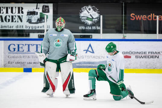 Målvakt Christoffer Rifalk och Linus Sjödin