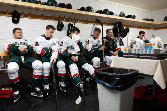 Frölundas Isac Born, Dominik Egli, Linus Nässén, Nicklas