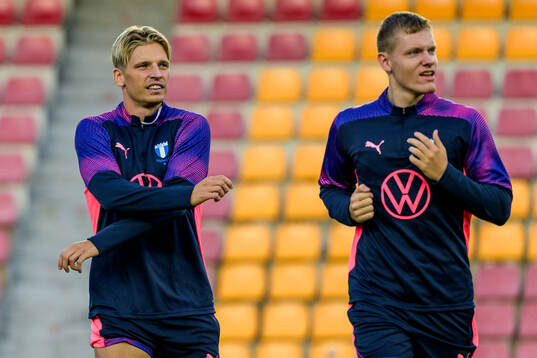 Jens Stryger Larsen and Sebastian Jörgensen of Malmö FF