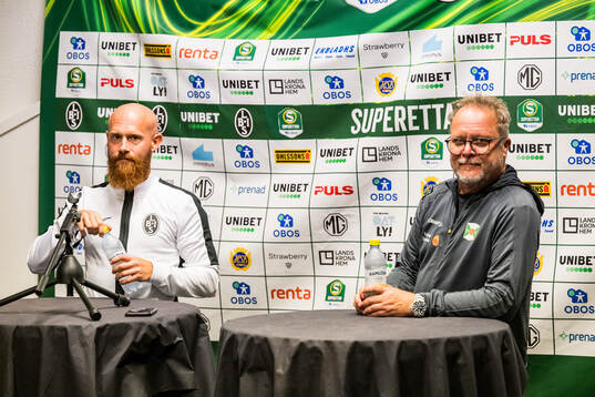 Landskronas tränare Max Mölder  och Varbergs tränare