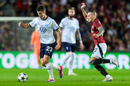 Lasse Berg Johnsen of Malmö FF and Lukas Haraslin of
