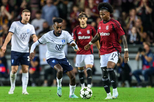 Taha Ali Malmö FF and Angelo Preciado of Sparta Prague