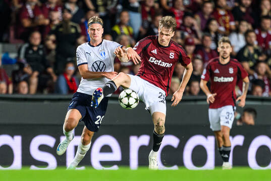 Erik Botheim of Malmö FF and Asger Sørensen of Sparta