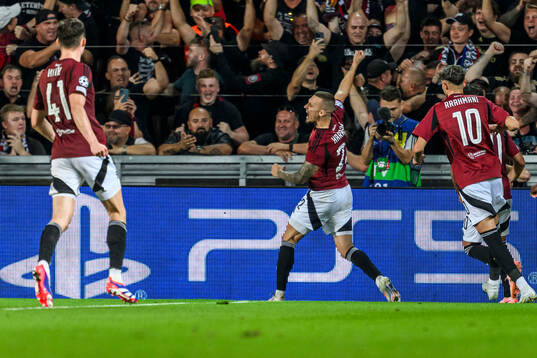 Lukas Haraslin of Sparta Prag celebrates 1-0