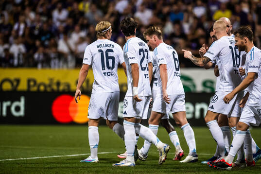 Gustav Wikheim of Djurgården celebrate with teammates the