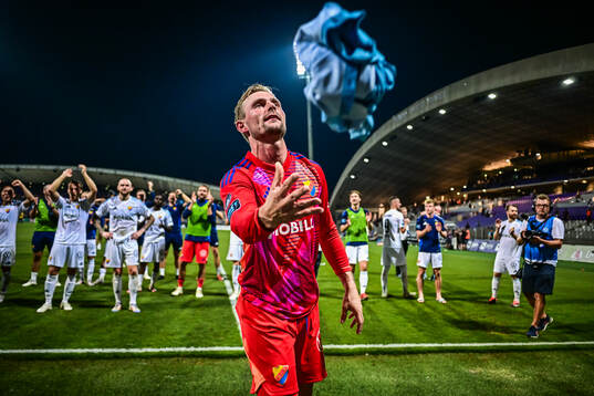 Goalkeeper Jacob Rinne of Djurgården celebrates