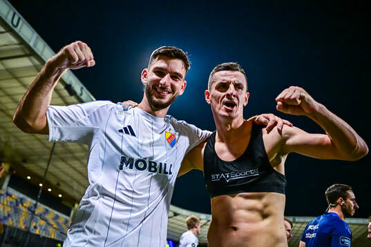 Besard Sabovic and Haris Radetinac of Djurgården celebrate