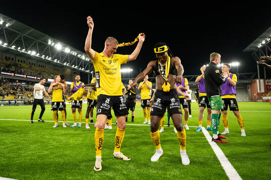 Emil Holten and Jalal Abdullai of Elfsborg celebrate