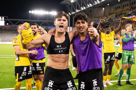 Besfort Zeneli and Ahmed Qasem of Elfsborg celebrate