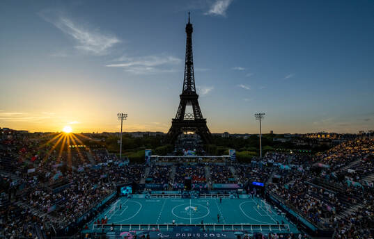 General view as the France blind football team warm up at