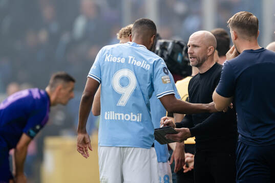 Malmö FFs Isaac Kiese Thelin och tränare Henrik Rydström