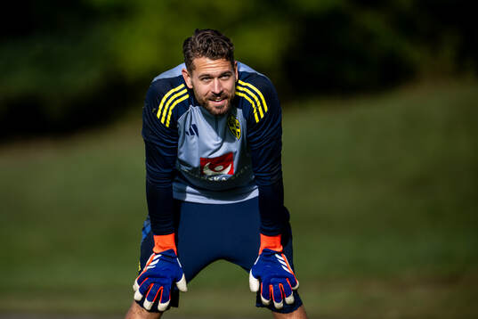 Goalkeeper Kristoffer Nordfeldt of the Swedish national