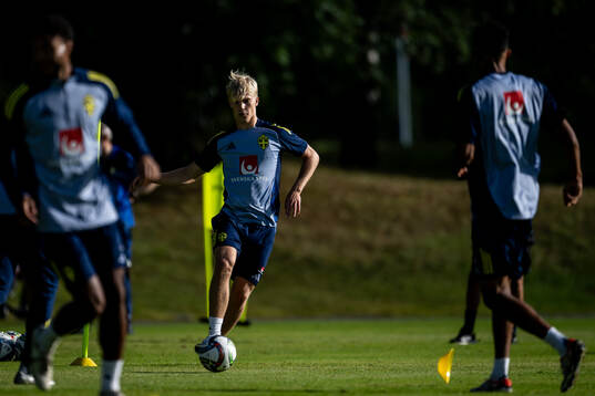 Lucas Bergvall of the Swedish national football team at a