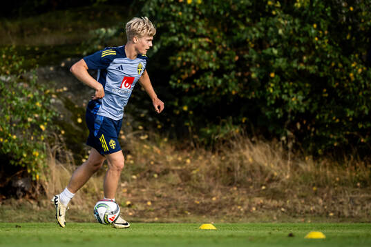 Lucas Bergvall of the Swedish national football team at a