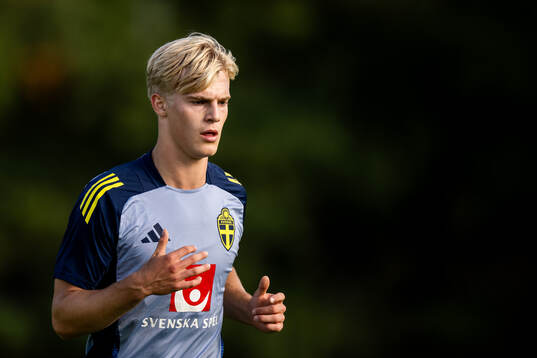 Lucas Bergvall of the Swedish national football team at a
